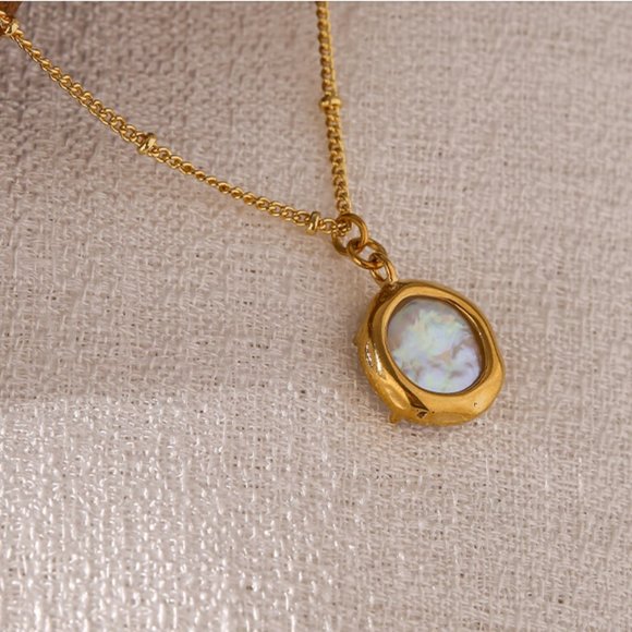 New!! 18K Gold Stainless Steel Exquisite Natural Pearl Pendant Necklace - Picture 5 of 7